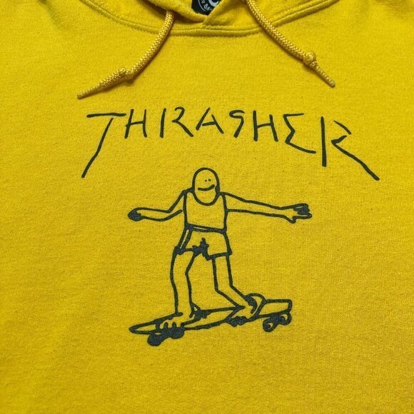 Thrasher Gonz Skate Hoodie Mens Size Small Pullover Logo Yellow Gold Magazine - Picture 2 of 9